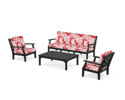 Martha Stewart by POLYWOOD® Chinoiserie 4-Piece Deep Seating Set with Sofa in Black / Leaf Crimson