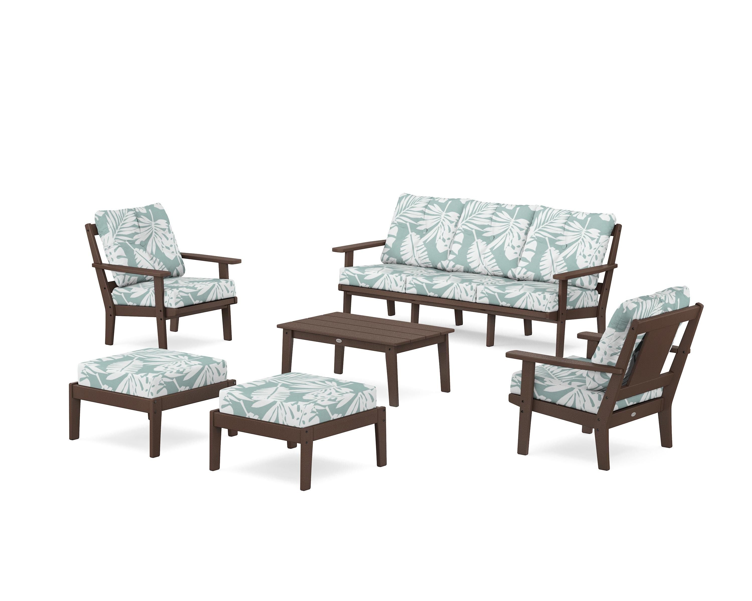 POLYWOOD® Prairie 6-Piece Lounge Sofa Set in Mahogany / Leaf Glacier Spa