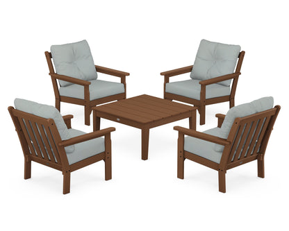 POLYWOOD® Vineyard 5-Piece Deep Seating Conversation Set in Teak / Spa