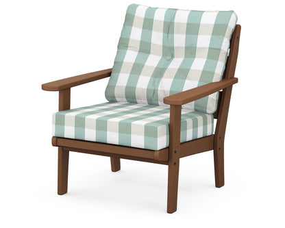 POLYWOOD® Lakeside Deep Seating Chair in Teak / Buffalo Plaid Glacier Spa