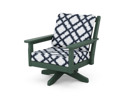 POLYWOOD® Chippendale Deep Seating Swivel Chair in Green / Trellis Marine Indigo