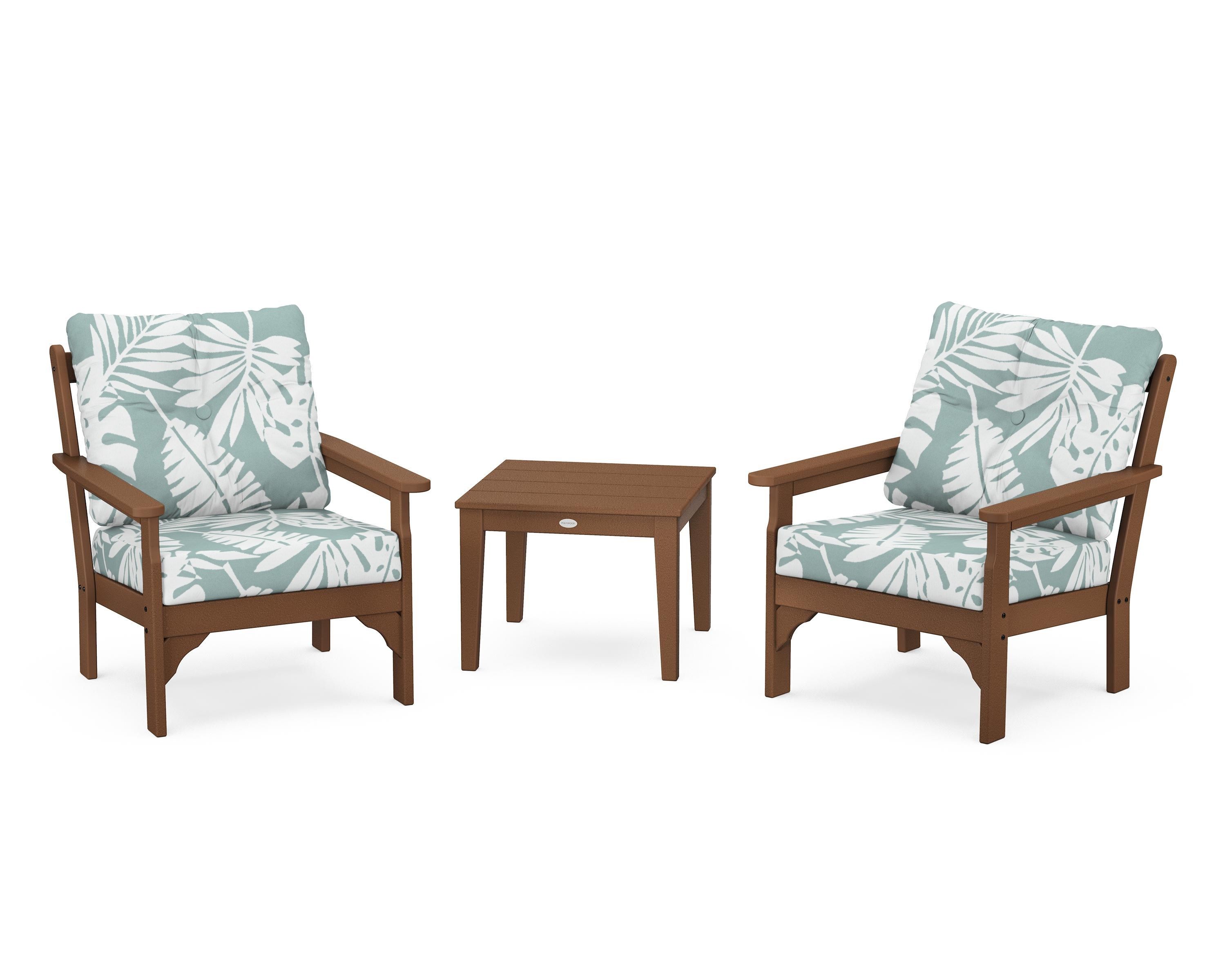 POLYWOOD® Vineyard 3-Piece Deep Seating Set in Teak / Leaf Glacier Spa