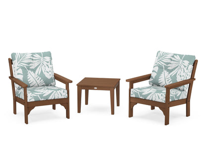 POLYWOOD® Vineyard 3-Piece Deep Seating Set in Teak / Leaf Glacier Spa