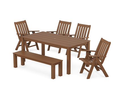 POLYWOOD® Vineyard Folding Chair 6-Piece Parsons Dining Set with Bench in Teak
