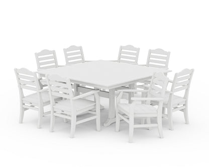 POLYWOOD® Savannah 9-Piece Square Farmhouse Dining Set with Trestle Legs in White