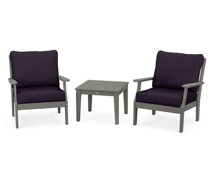 POLYWOOD® Braxton 3-Piece Deep Seating Set in Slate Grey / Navy Linen