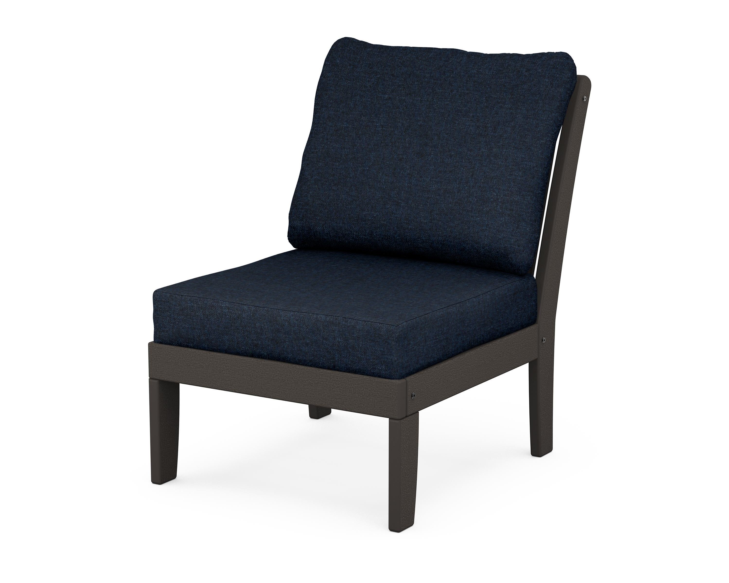 POLYWOOD® Braxton Modular Armless Chair in Vintage Coffee / Marine Indigo