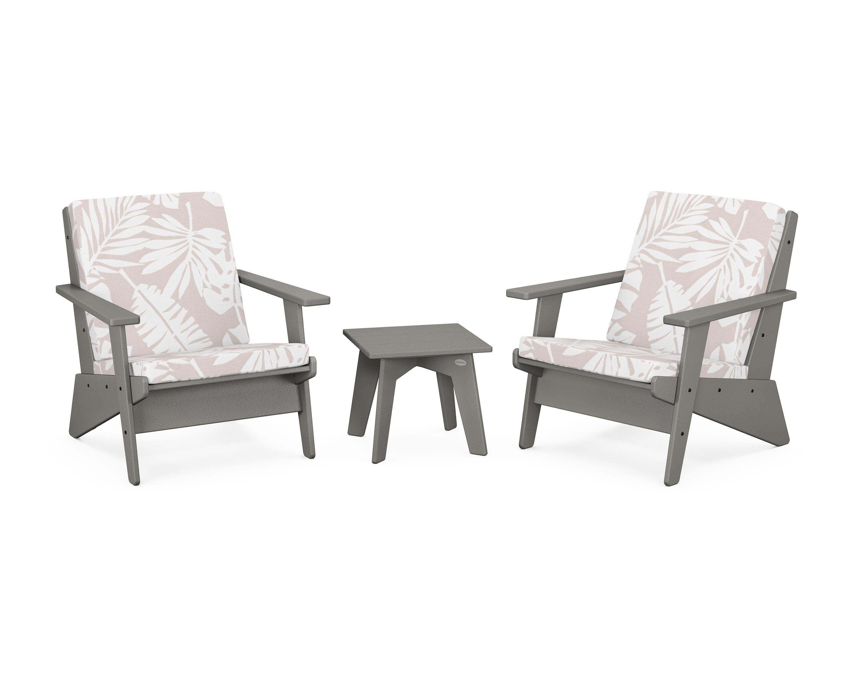 POLYWOOD® Riviera Modern Lounge 3-Piece Set in Slate Grey / Leaf Dune Burlap