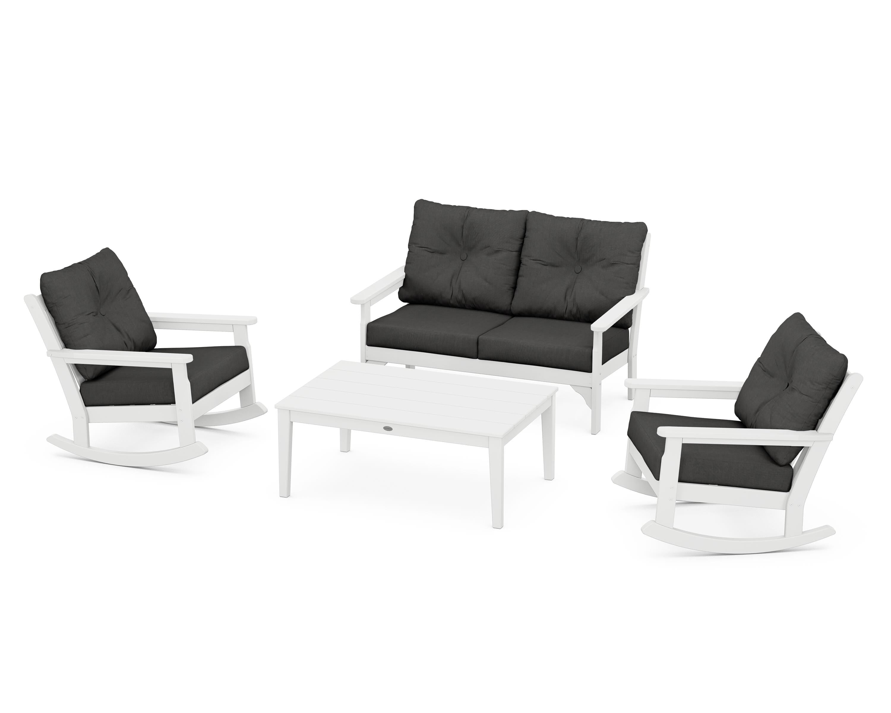 POLYWOOD® Vineyard 4-Piece Deep Seating Rocking Chair Set in White / Spectrum Carbon
