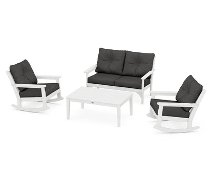 POLYWOOD® Vineyard 4-Piece Deep Seating Rocking Chair Set in White / Spectrum Carbon