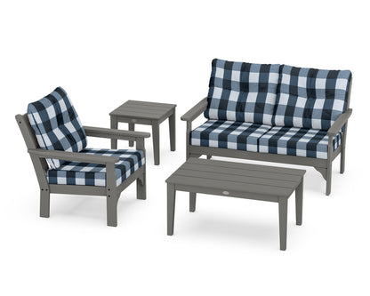 POLYWOOD® Vineyard 4-Piece Deep Seating Set in Slate Grey / Buffalo Plaid Marine Indigo