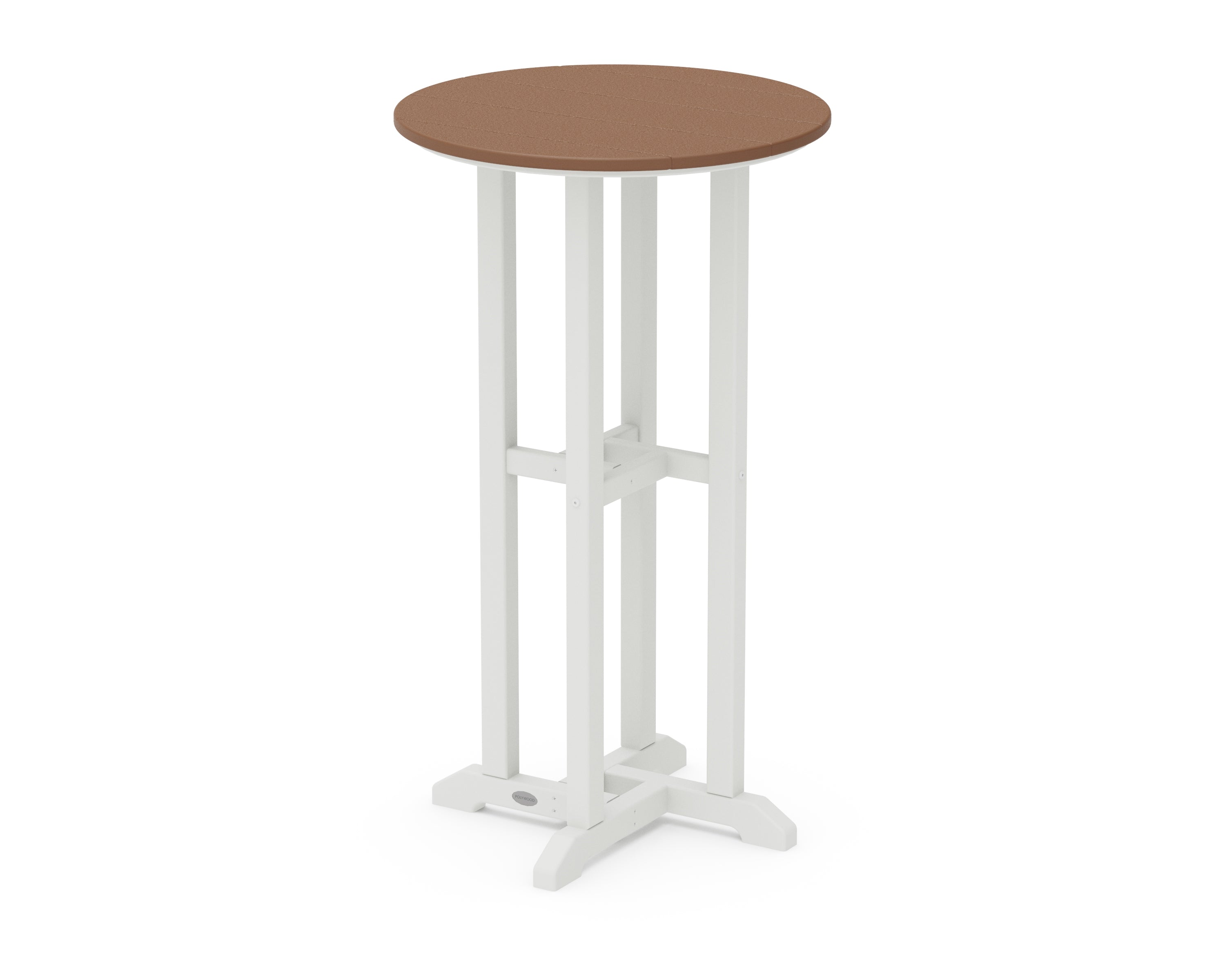 POLYWOOD® Contempo 24" Round Bar Table in White / Teak