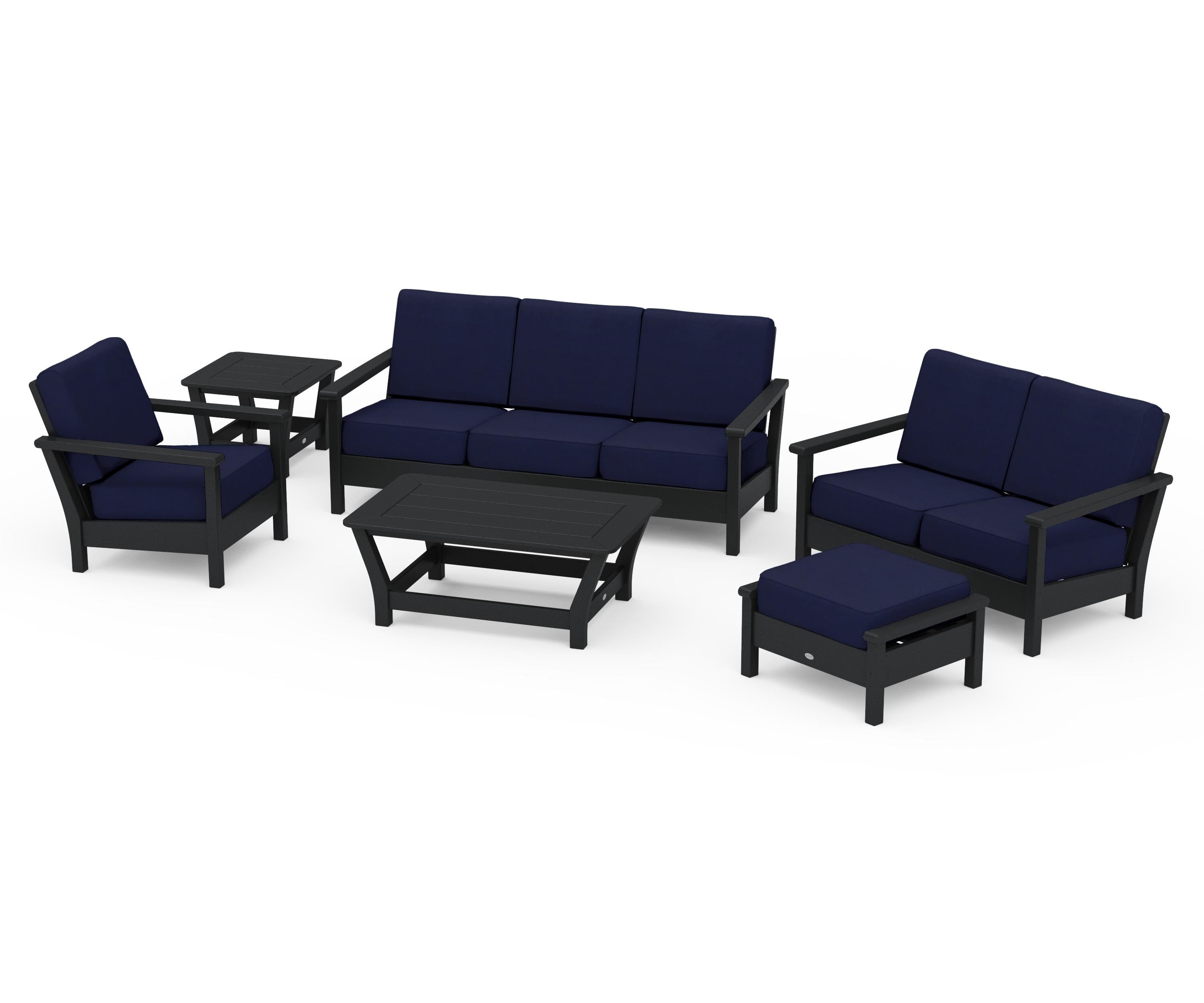 POLYWOOD® Harbour 6-Piece Outdoor Living Set in Black / Navy