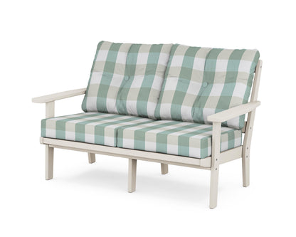 POLYWOOD® Prairie Deep Seating Loveseat in Sand / Buffalo Plaid Glacier Spa