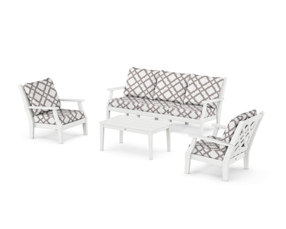 Country Living Wovendale 4-Piece Deep Seating Set with Sofa in White / Trellis Grey Mist