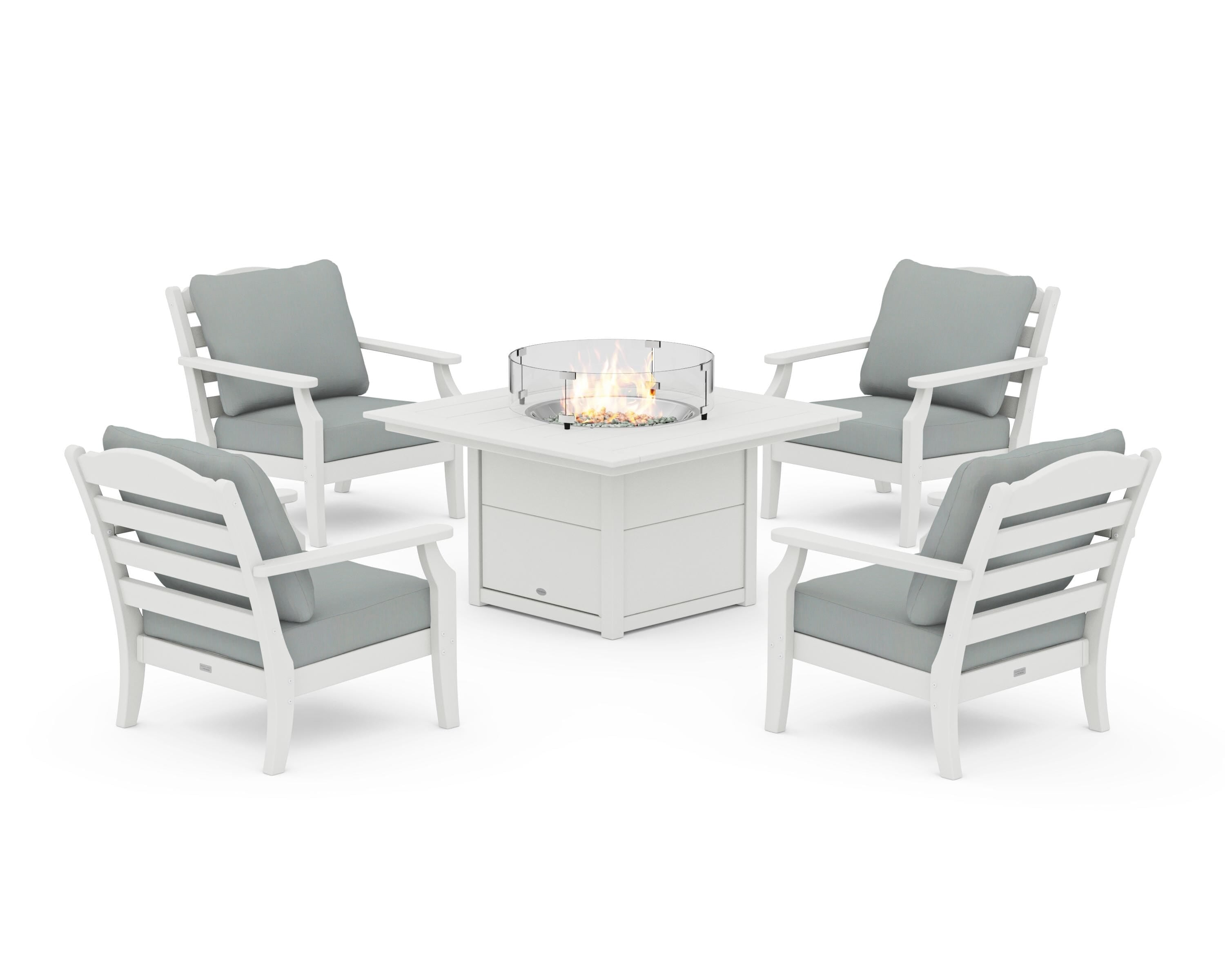 Draper James™ by  POLYWOOD® Savannah 5-Piece Deep Seating Set with Fire Pit Table in Vintage White / Spa