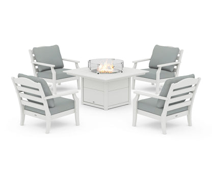 Draper James™ by  POLYWOOD® Savannah 5-Piece Deep Seating Set with Fire Pit Table in Vintage White / Spa