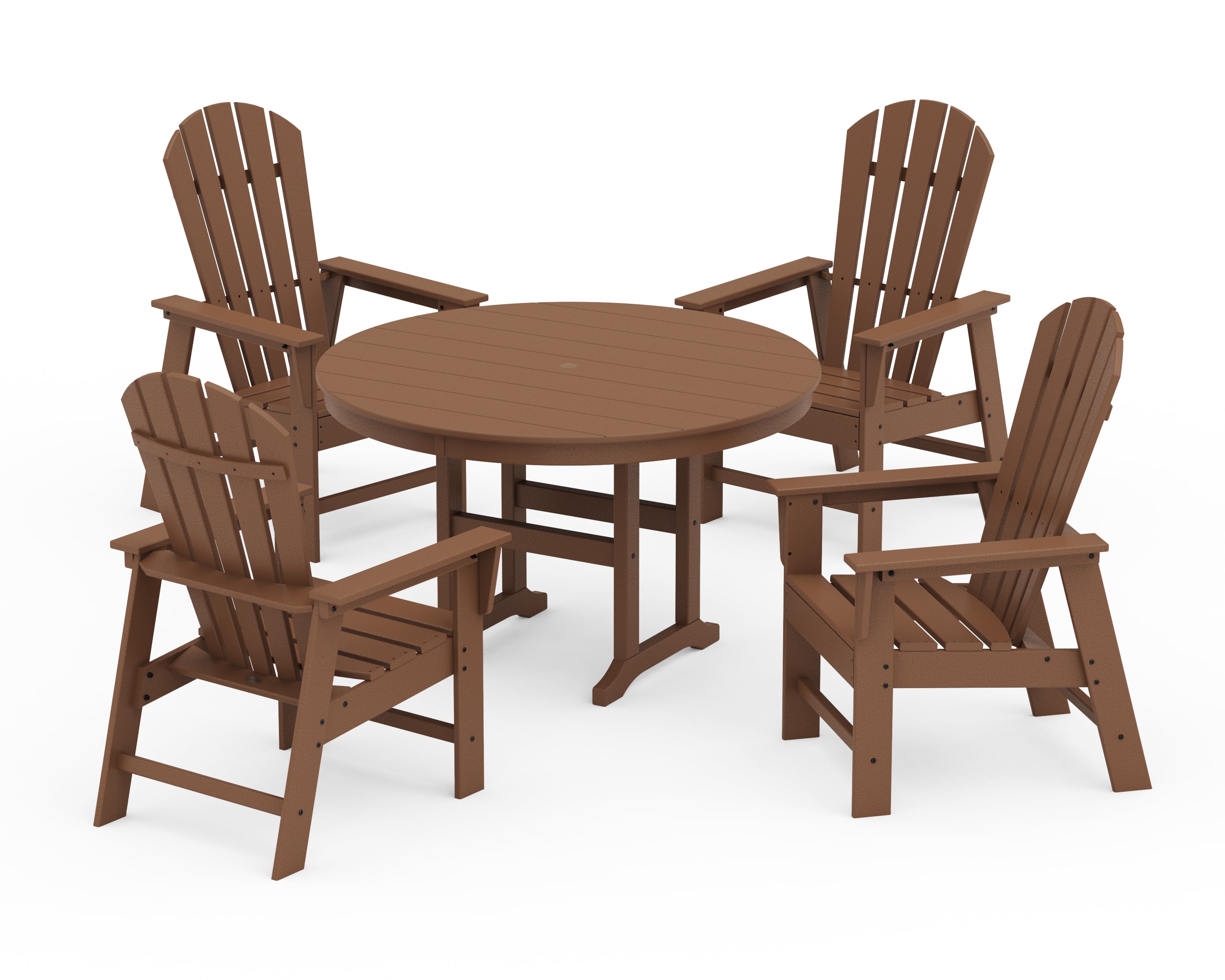 POLYWOOD® South Beach 5-Piece Round Farmhouse Dining Set in Teak