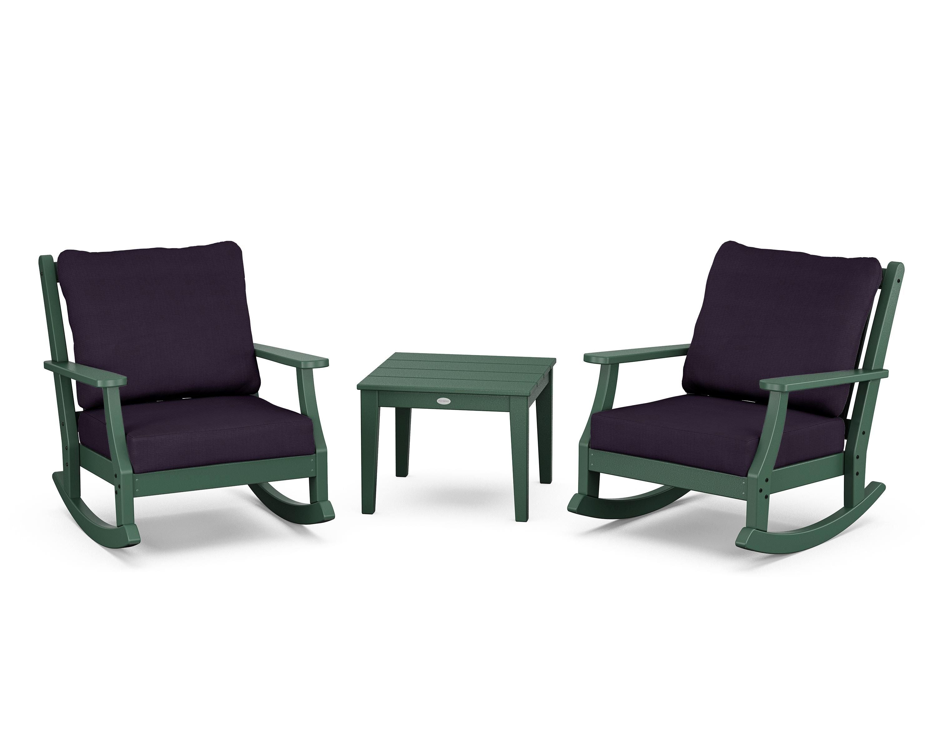 Country Living Wovendale 3-Piece Deep Seating Rocker Set in Green / Navy Linen