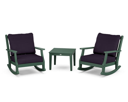 Country Living Wovendale 3-Piece Deep Seating Rocker Set in Green / Navy Linen