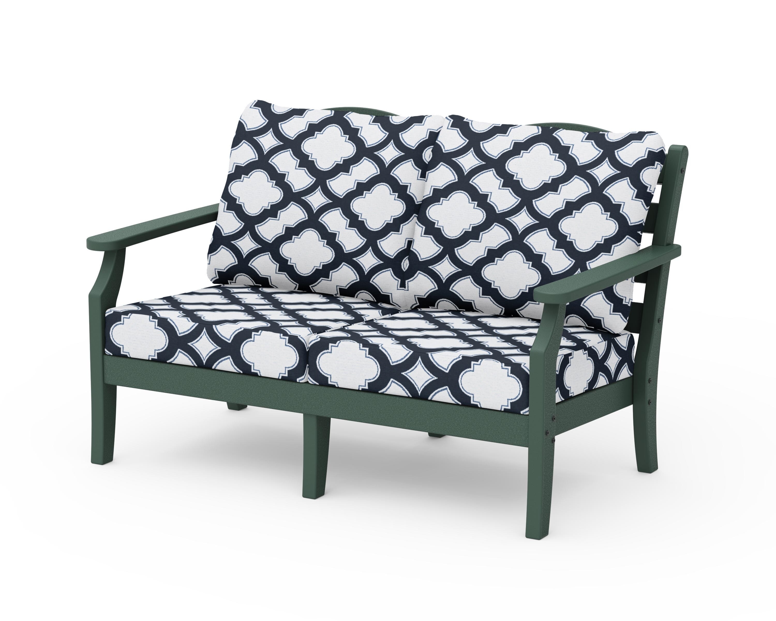 Draper James™ by  POLYWOOD® Savannah Deep Seating Loveseat in Green / Trellis Marine Indigo
