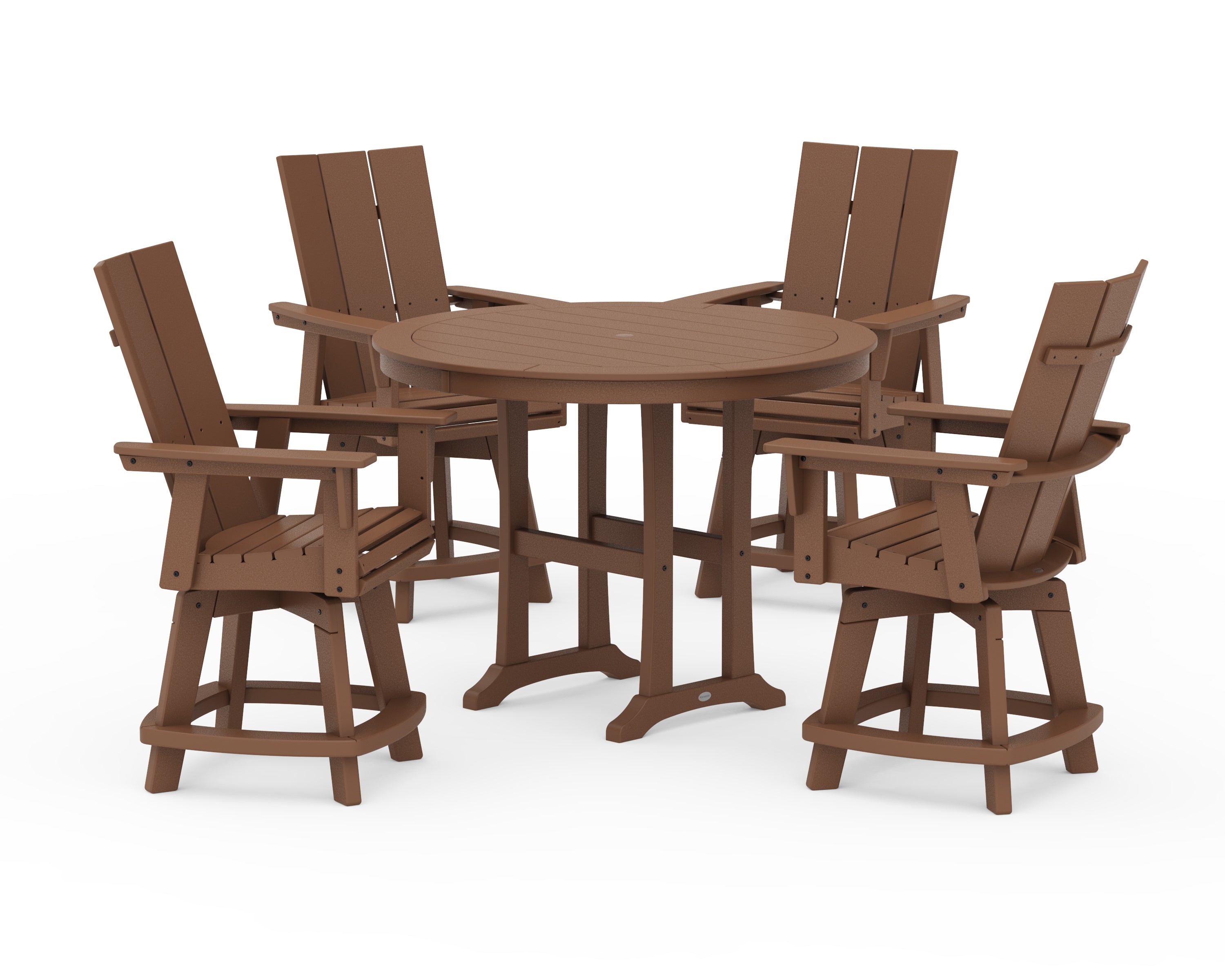 POLYWOOD® 5-Piece Modern Swivel Counter Set in Teak