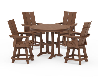 POLYWOOD® 5-Piece Modern Swivel Counter Set in Teak