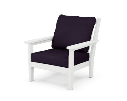 POLYWOOD® Chippendale Deep Seating Chair in White / Navy Linen