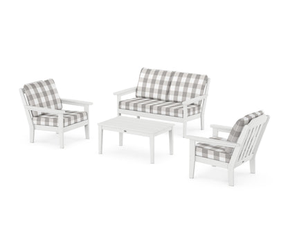 Country Living Cottage 4-Piece Deep Seating Set with Loveseat in White / Buffalo Plaid Grey Mist