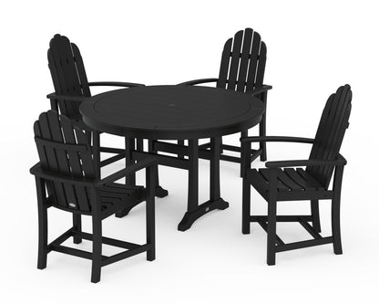 POLYWOOD® Classic Adirondack 5-Piece Round Dining Set with Trestle Legs in Black