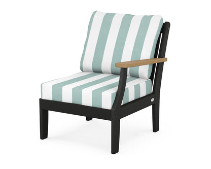 POLYWOOD® Braxton Modular Right Arm Chair in Black / Natural / Cabana Stripe Glacier Spa