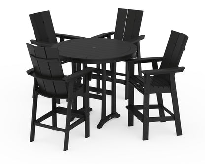 POLYWOOD® Modern Curveback Adirondack 5-Piece Nautical Trestle Bar Set in Black