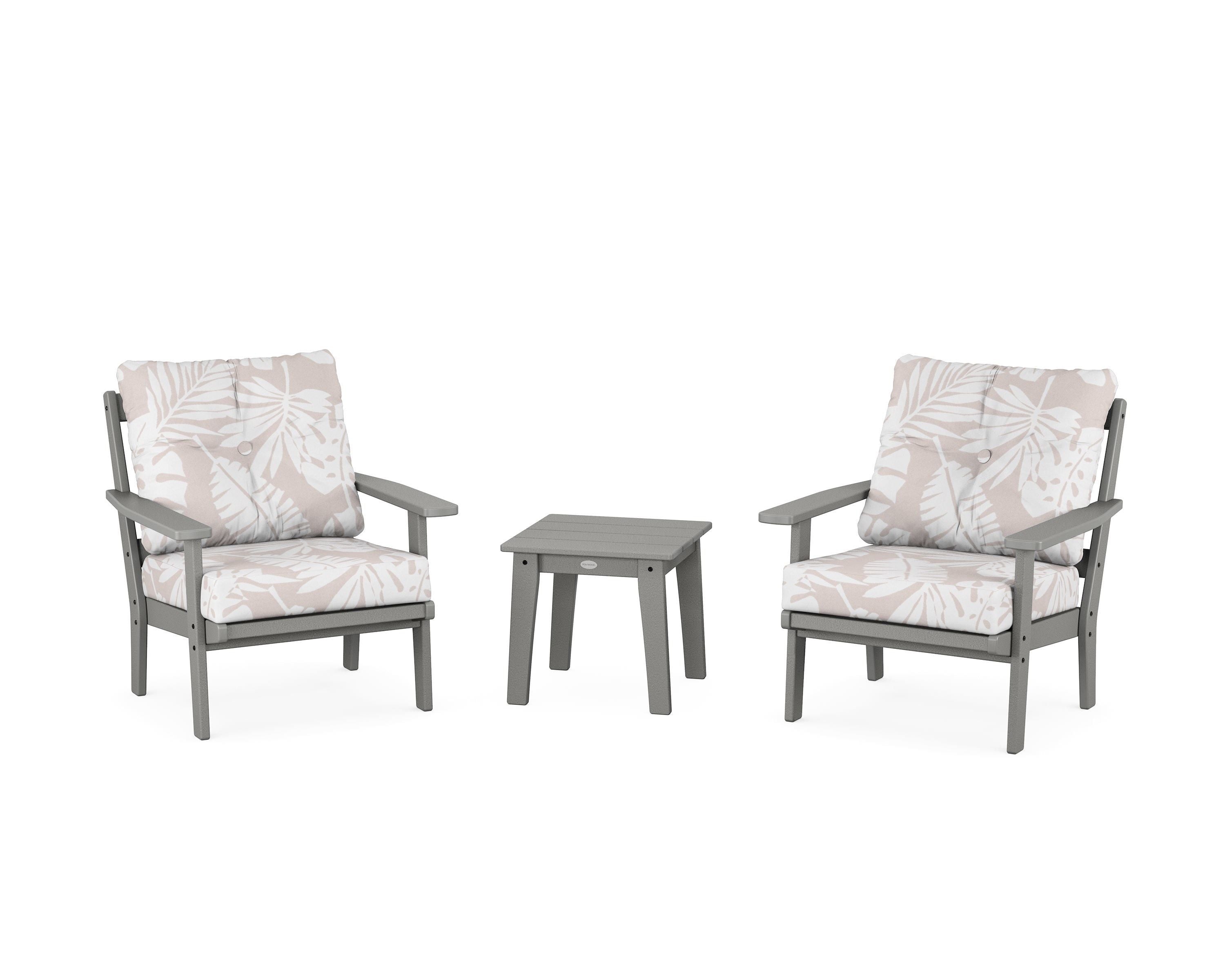 POLYWOOD® Oxford 3-Piece Deep Seating Set in Slate Grey / Leaf Dune Burlap
