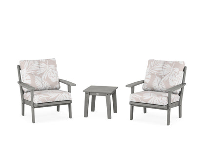 POLYWOOD® Oxford 3-Piece Deep Seating Set in Slate Grey / Leaf Dune Burlap