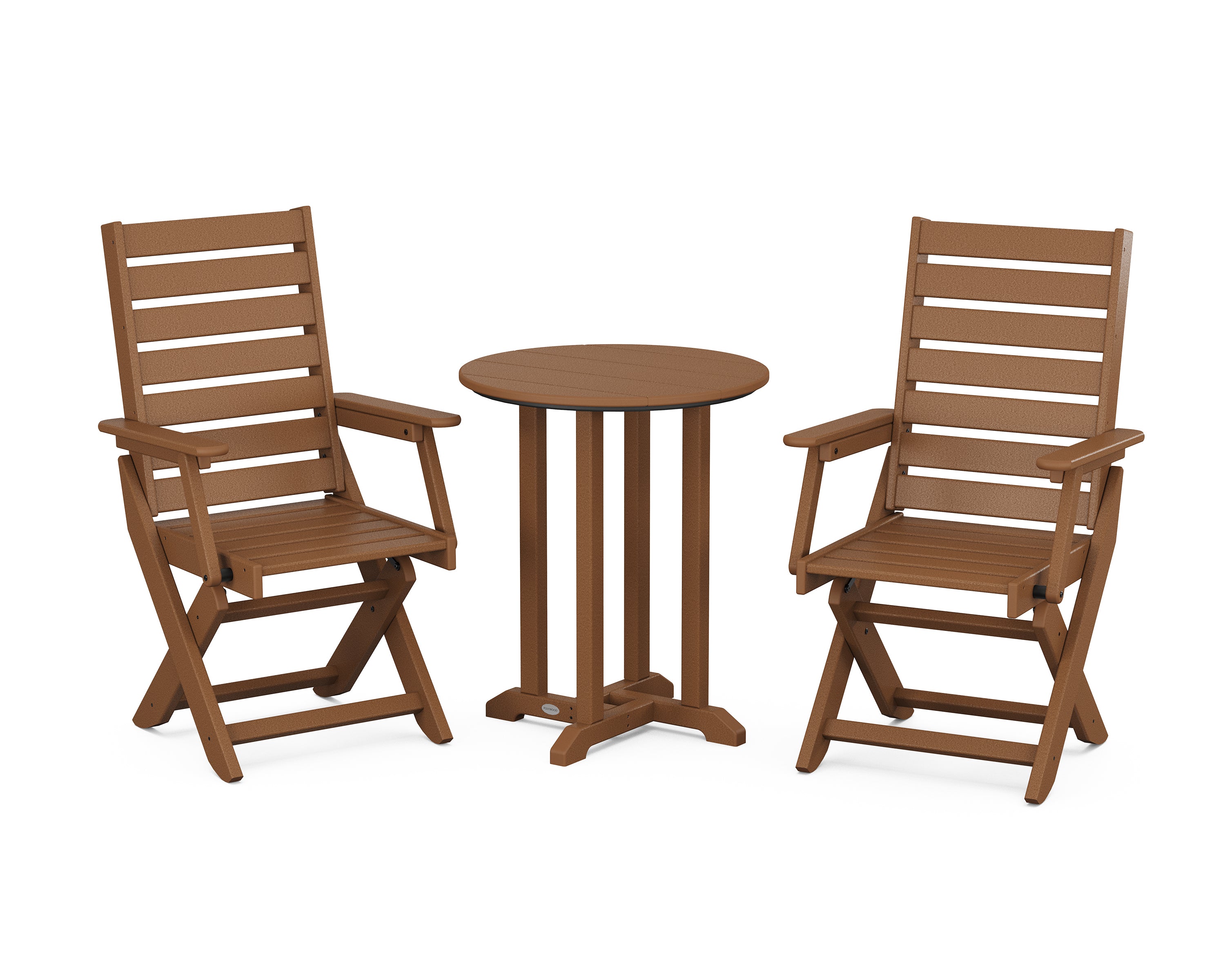 POLYWOOD® Captain Folding Chair 3-Piece Round Bistro Dining Set in Teak