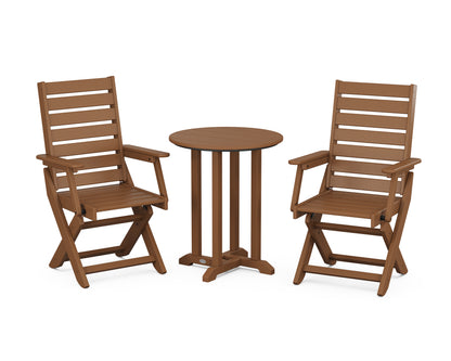 POLYWOOD® Captain Folding Chair 3-Piece Round Bistro Dining Set in Teak