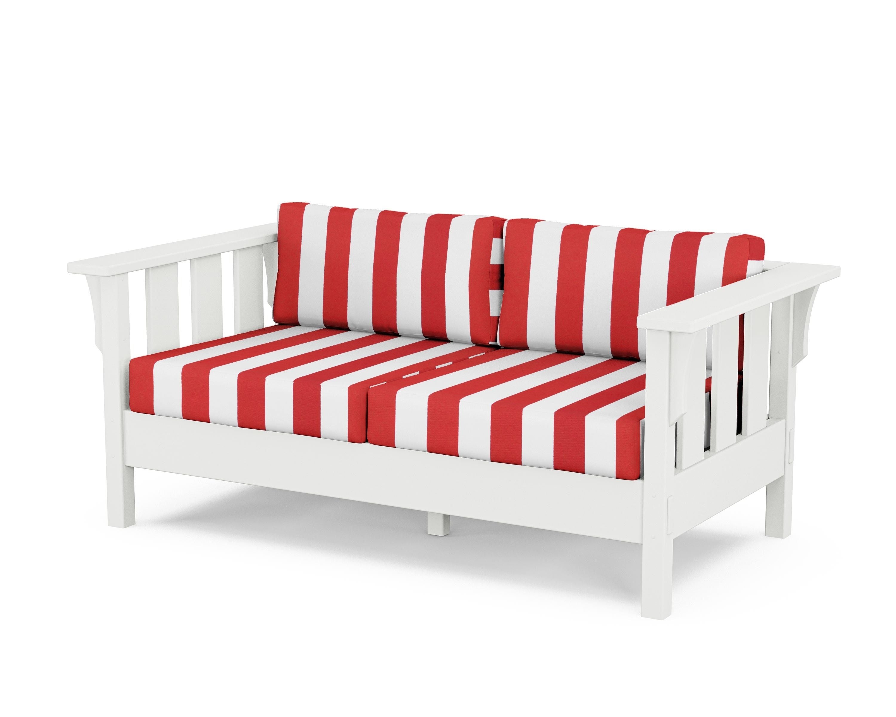 Martha Stewart by POLYWOOD® Acadia Deep Seating Loveseat in White / Cabana Stripe Crimson