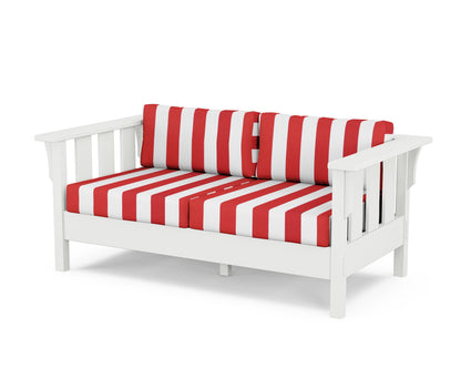 Martha Stewart by POLYWOOD® Acadia Deep Seating Loveseat in White / Cabana Stripe Crimson