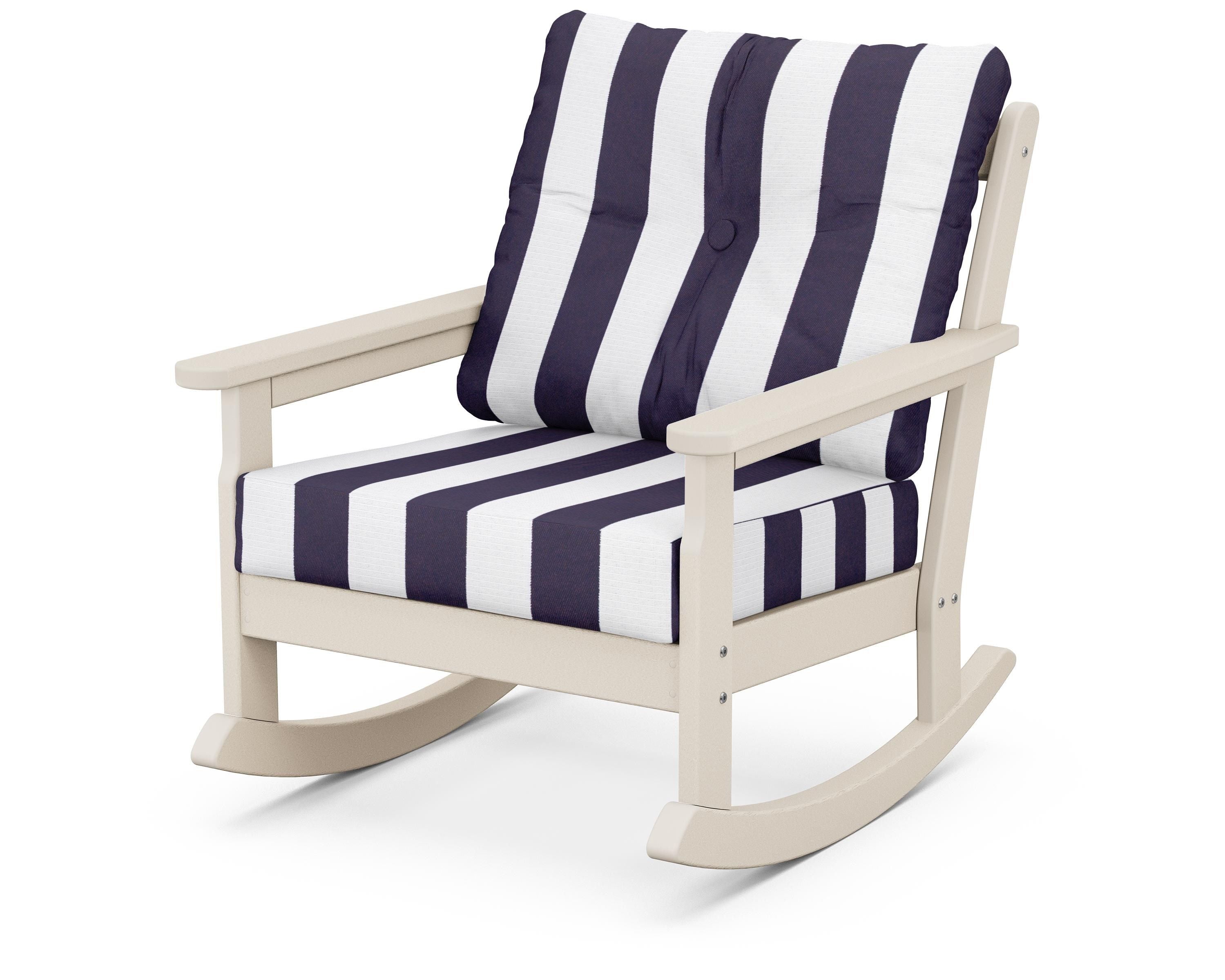 POLYWOOD® Vineyard Deep Seating Rocking Chair in Sand / Cabana Stripe Navy