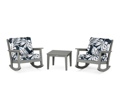 POLYWOOD® Chippendale 3-Piece Deep Seating Rocker Set in Slate Grey / Leaf Marine Indigo