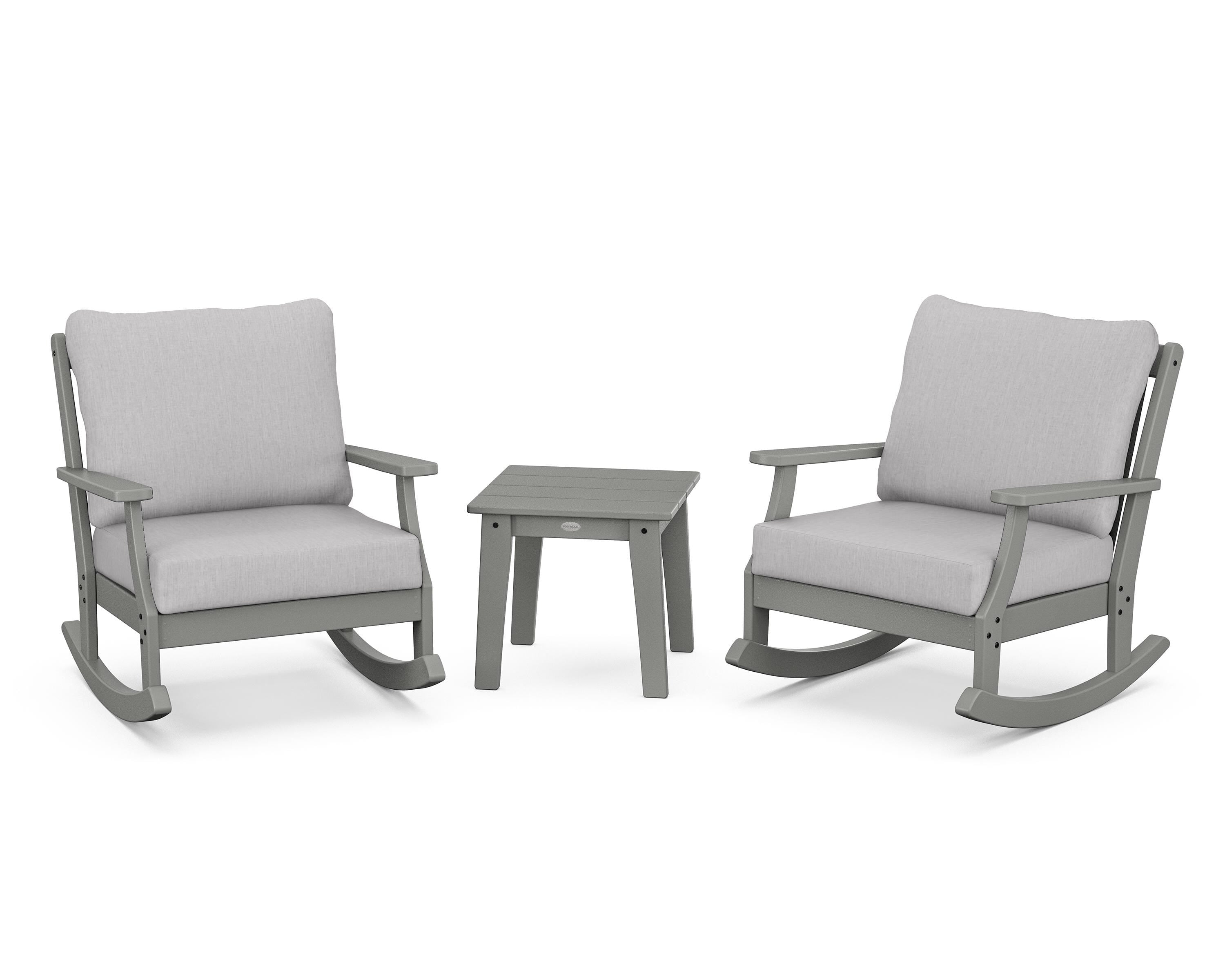 POLYWOOD® Braxton 3-Piece Deep Seating Rocker Set in Slate Grey / Granite