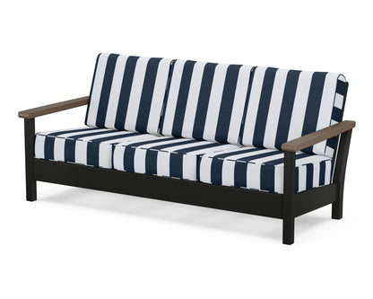 POLYWOOD® Harbour Deep Seating Sofa in Black / Kona / Cabana Stripe Marine Indigo
