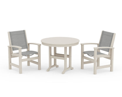 POLYWOOD® Coastal 3-Piece Round Dining Set in Sand / Metallic Sling