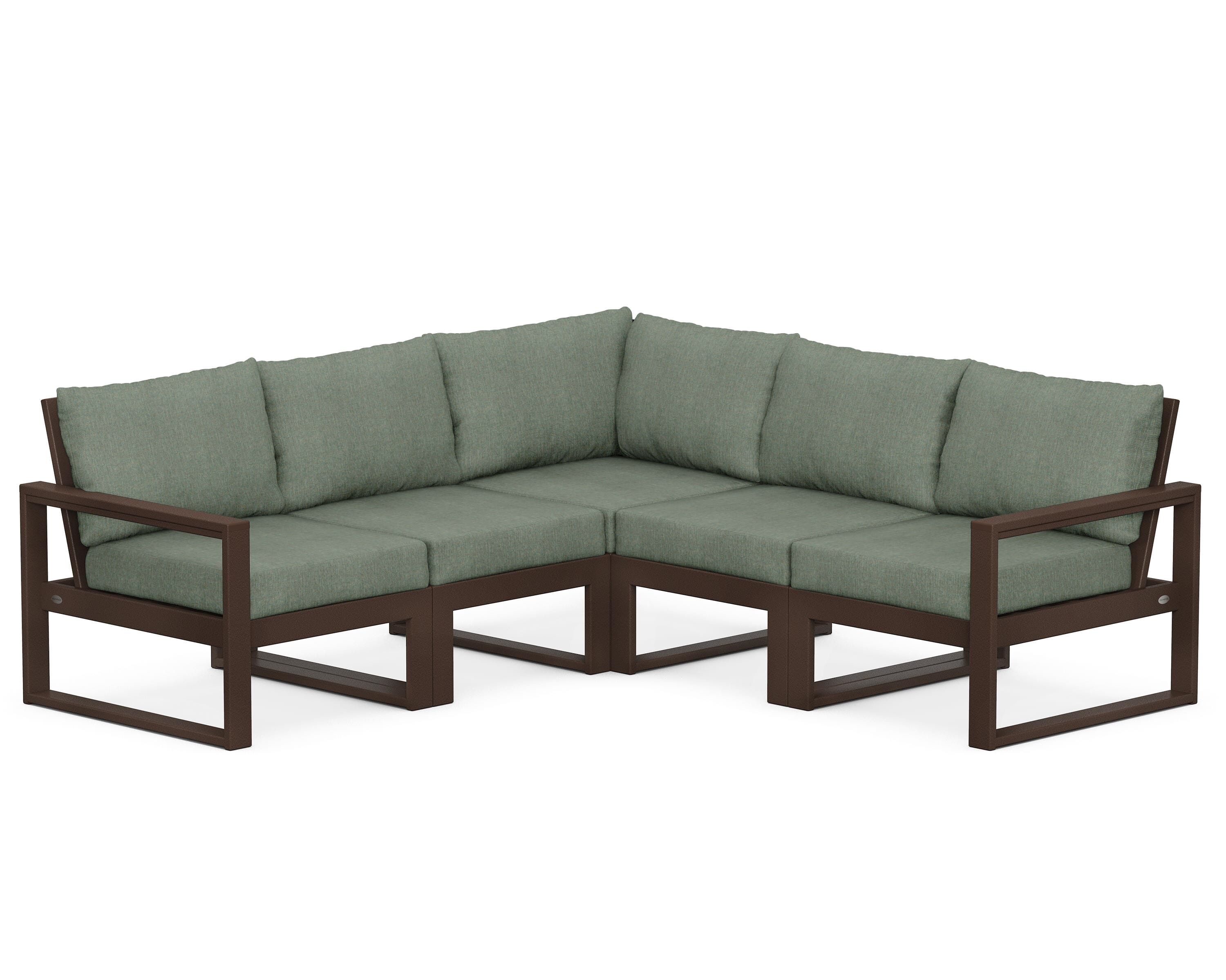 POLYWOOD® EDGE 5-Piece Modular Deep Seating Set in Mahogany / Cast Sage