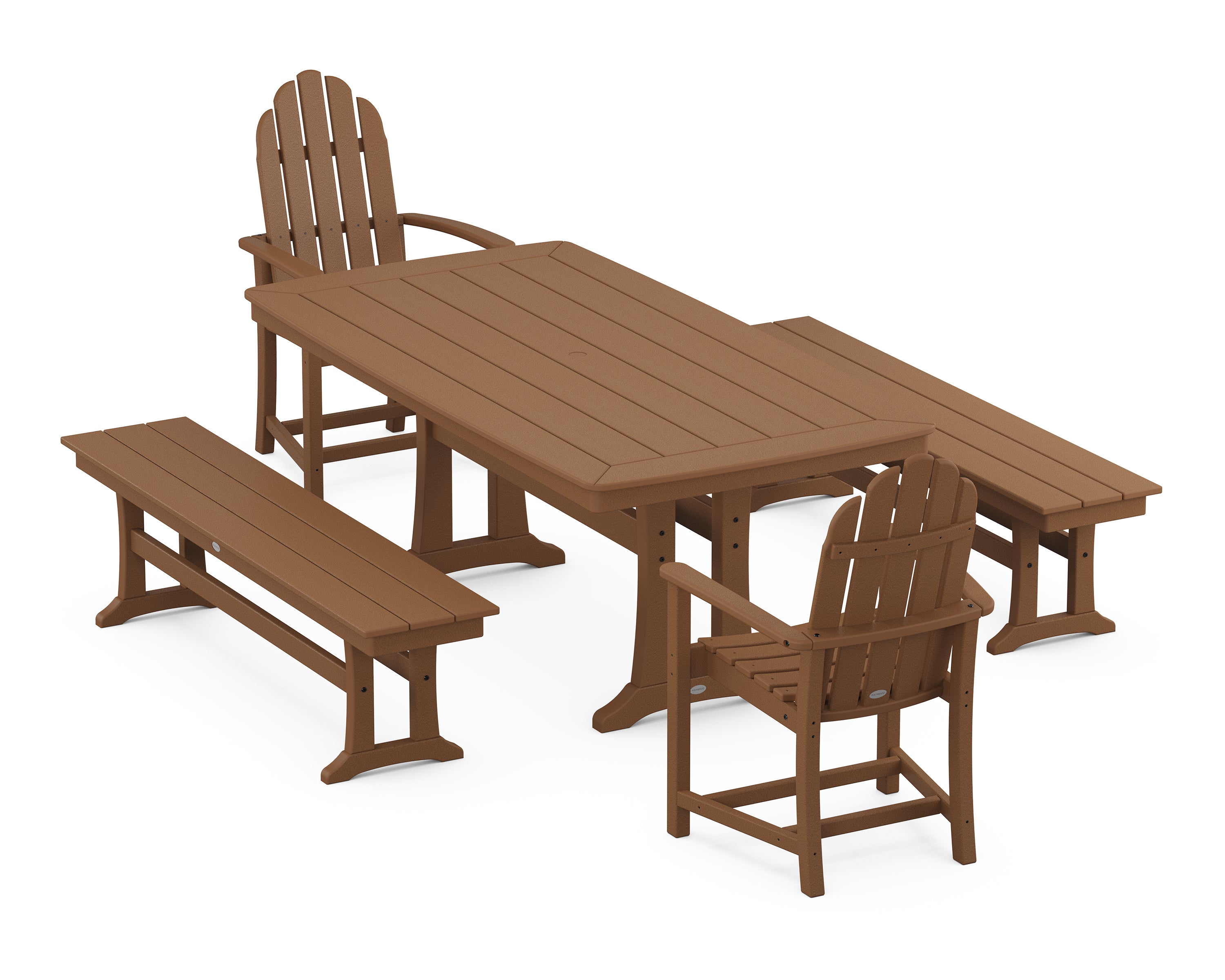 POLYWOOD® Classic Adirondack 5-Piece Dining Set with Trestle Legs in Teak