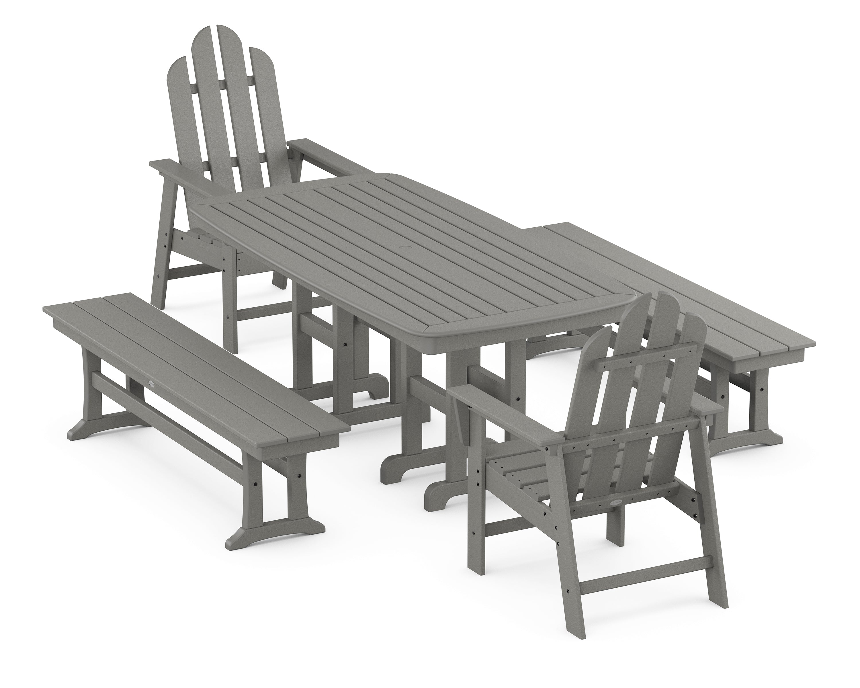 POLYWOOD® Long Island 5-Piece Dining Set with Benches in Slate Grey