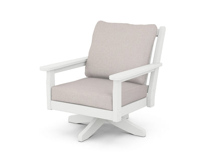 POLYWOOD® Chippendale Deep Seating Swivel Chair in White / Dune Burlap