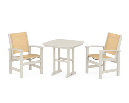 POLYWOOD® Coastal 3-Piece Dining Set in Sand / Dupioni Apricot Sling
