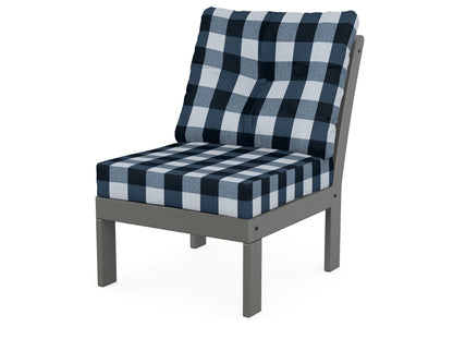 POLYWOOD® Vineyard Modular Armless Chair in Slate Grey / Buffalo Plaid Marine Indigo
