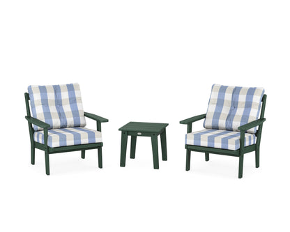 POLYWOOD® Prairie 3-Piece Deep Seating Set in Green / Buffalo Plaid Sky Blue